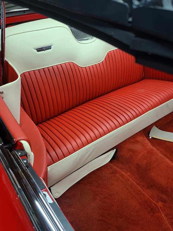 Red and white pleated classic car bench seat