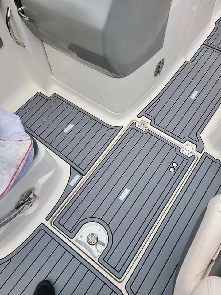 Faux-teak marine decking installed on a boat